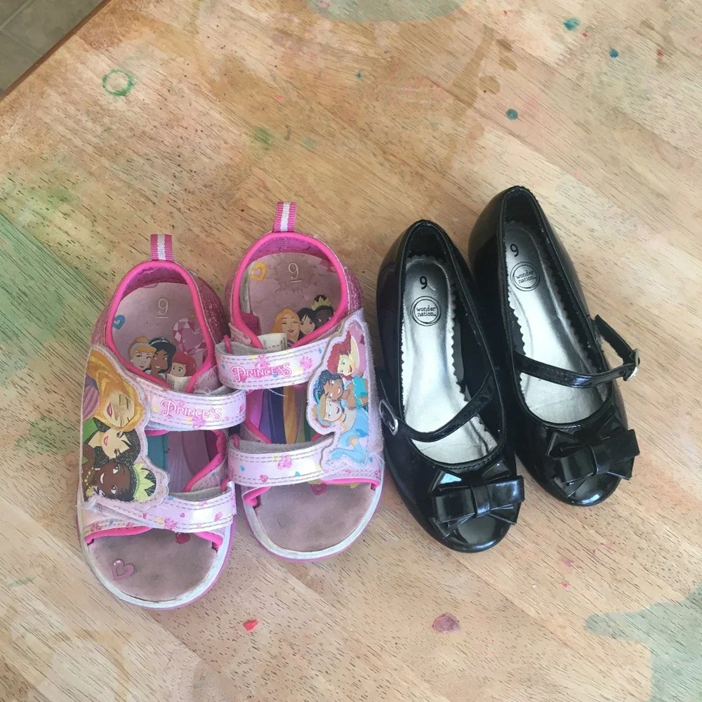 Disney Princess & Wonder Nation Girls Shoes Size 9 Pink Black Good Bundle Bows